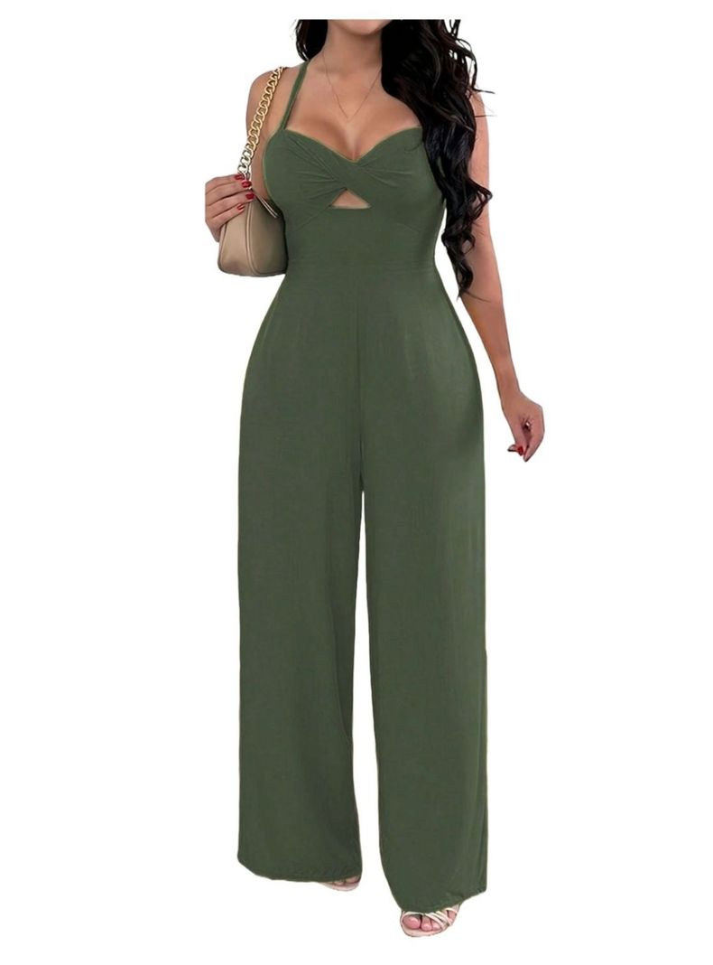 Conjunto Mono Sin Mangas De Mujer Verde Pierna Ancha-0
