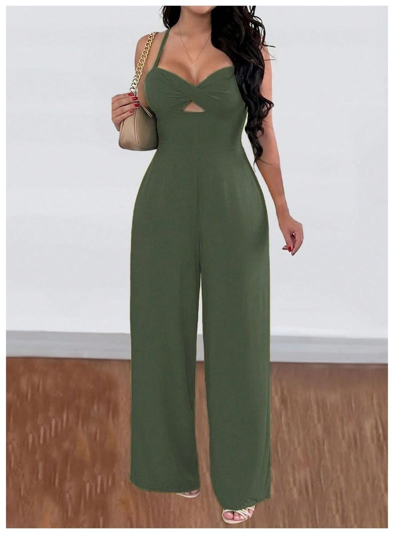 Conjunto Mono Sin Mangas De Mujer Verde Pierna Ancha-2