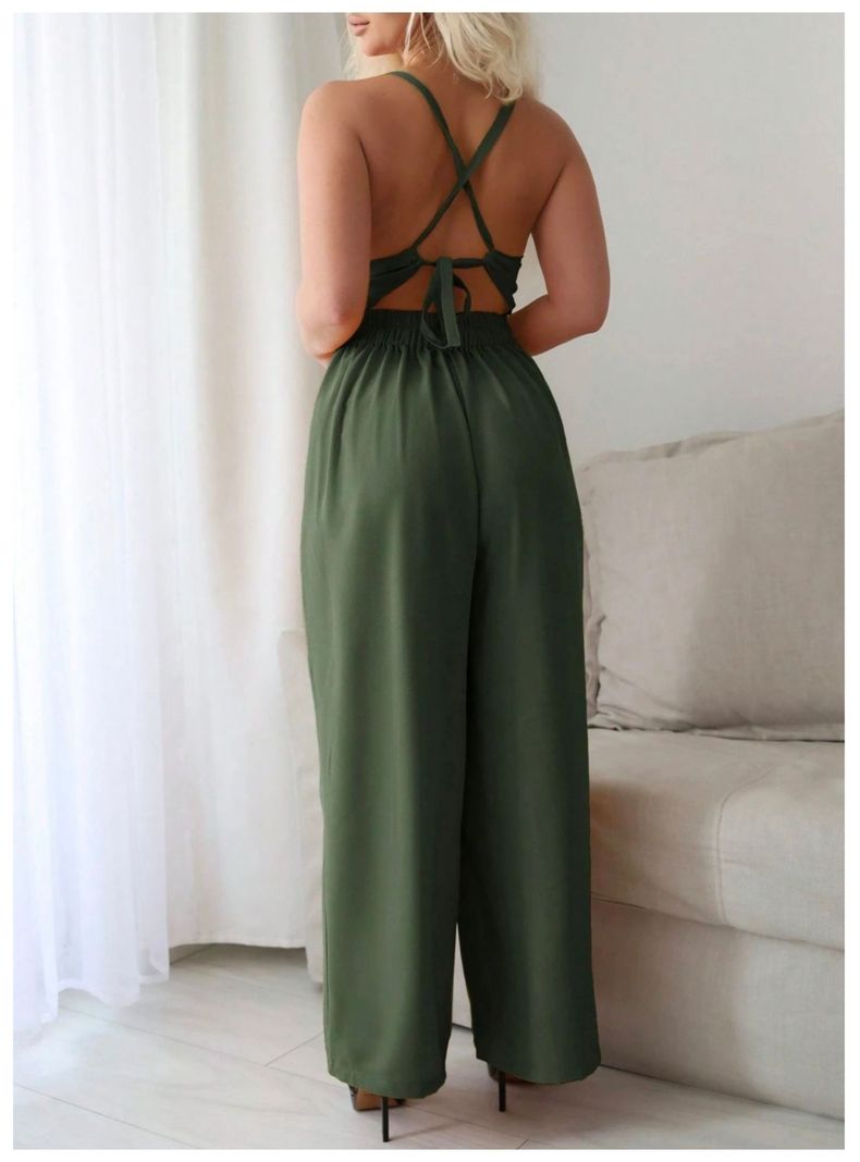 Conjunto Mono Sin Mangas De Mujer Verde Pierna Ancha-3