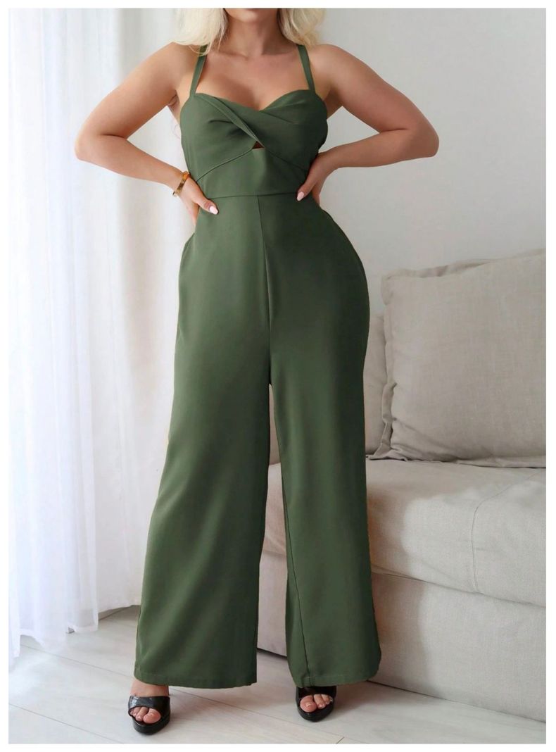 Conjunto Mono Sin Mangas De Mujer Verde Pierna Ancha-4