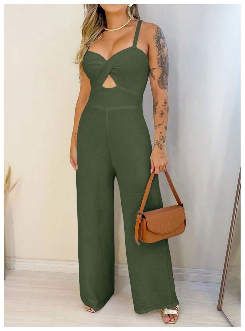 Conjunto Mono Sin Mangas De Mujer Verde Pierna Ancha-5