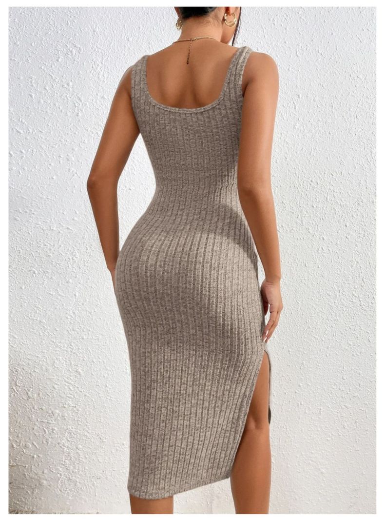 Vestido Ajustado Largo Tejido Canale Cuello En V-2