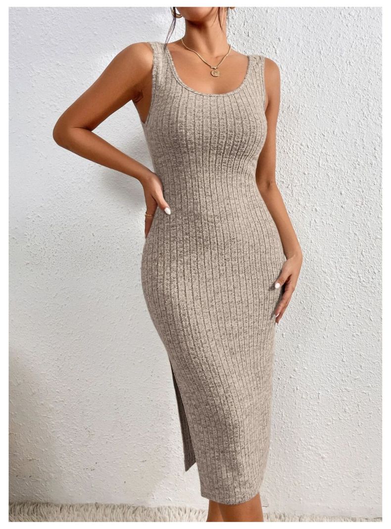 Vestido Ajustado Largo Tejido Canale Cuello En V-4