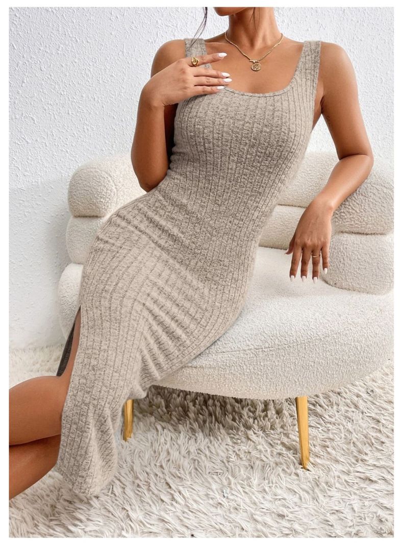 Vestido Ajustado Largo Tejido Canale Cuello En V-5