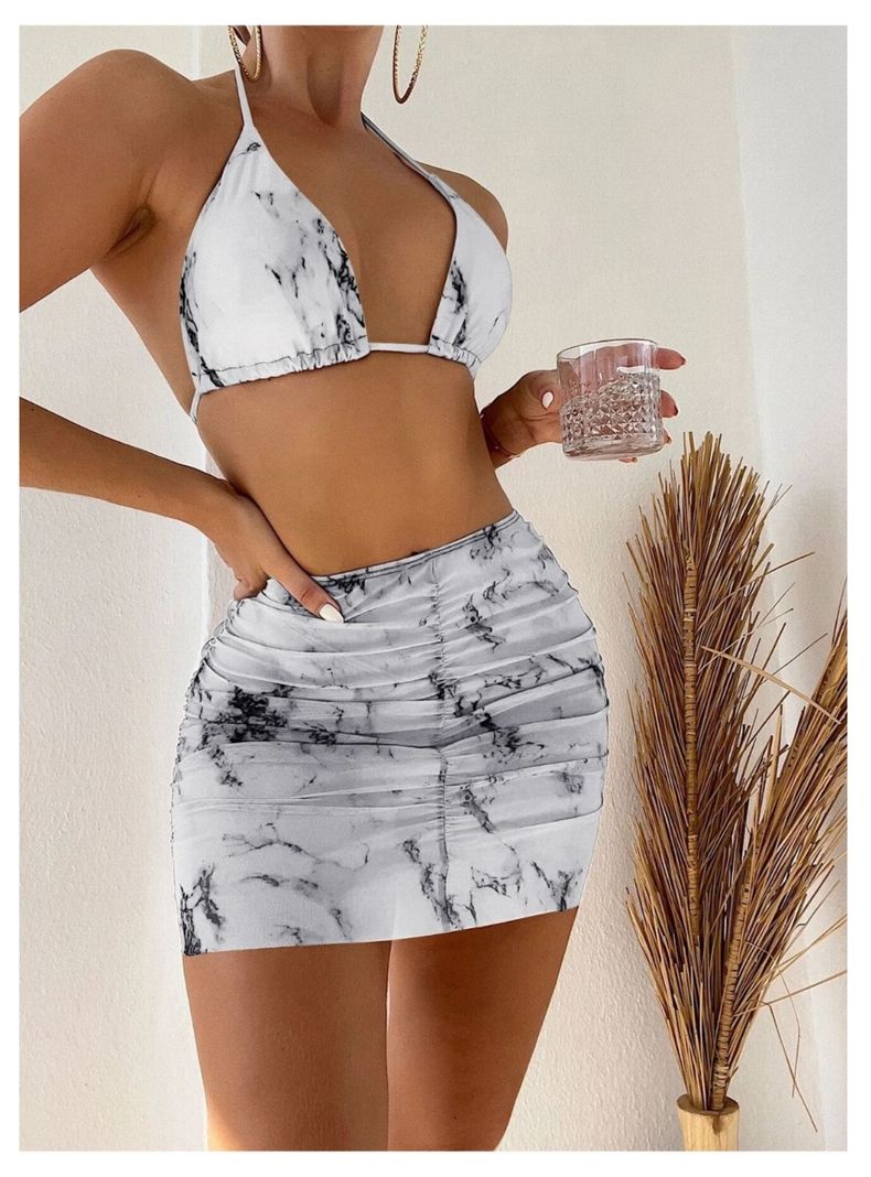 Conjunto De Bikini Con Falda Marmol Tie Dye 3 Piezas-0