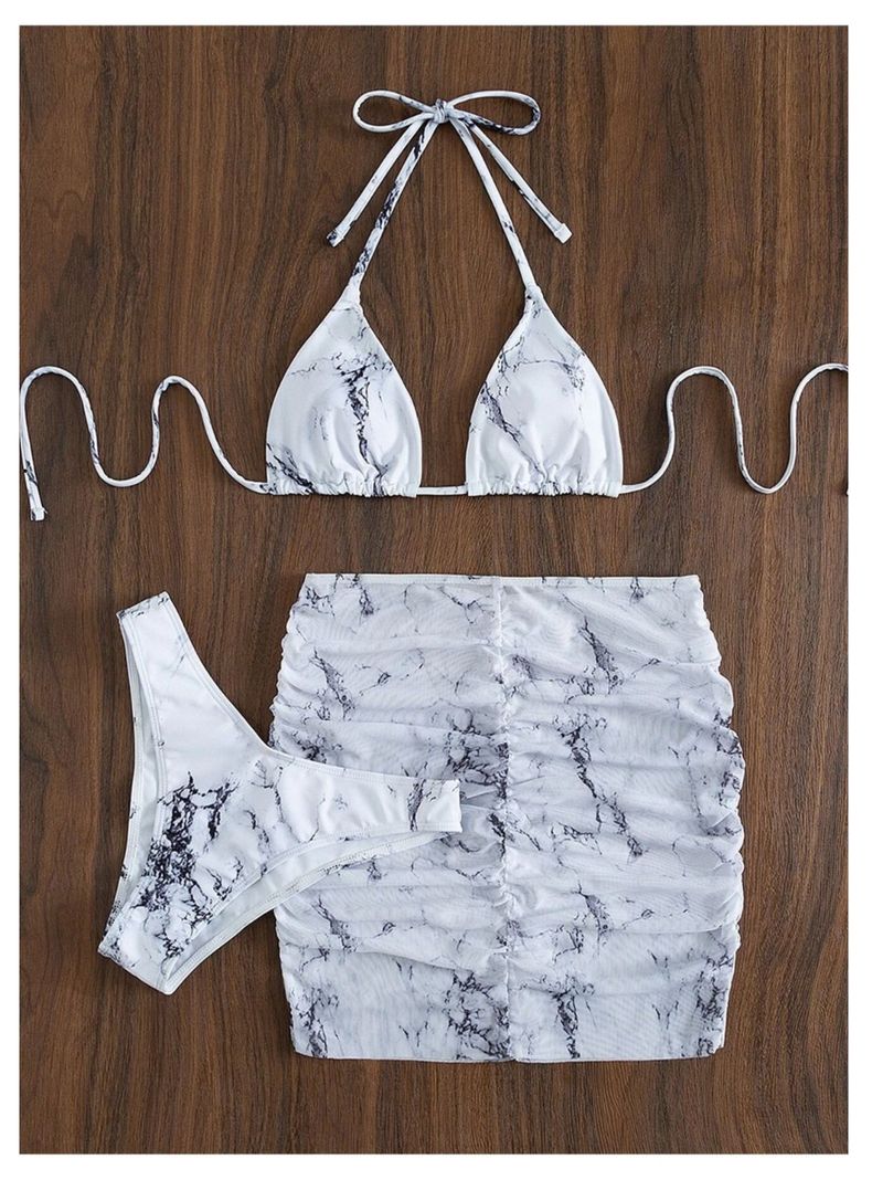 Conjunto De Bikini Con Falda Marmol Tie Dye 3 Piezas-2