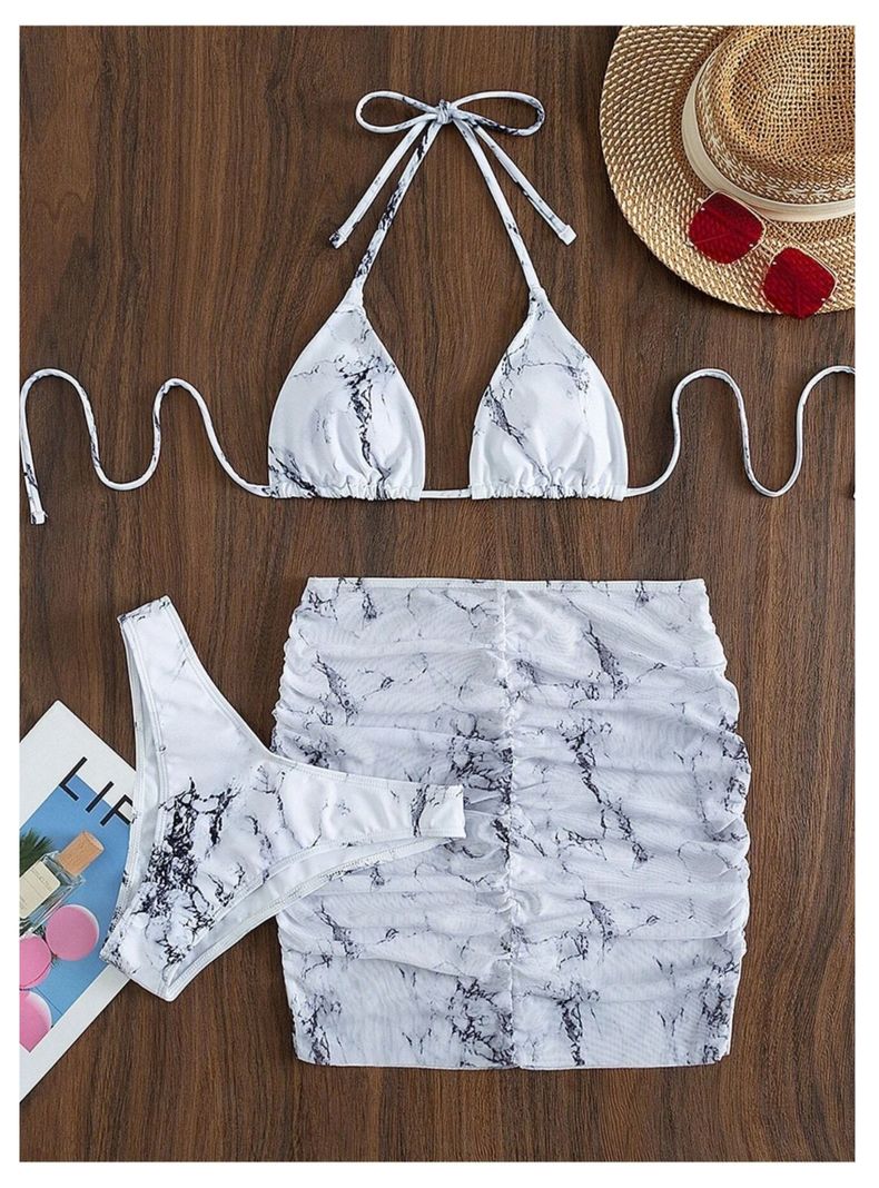 Conjunto De Bikini Con Falda Marmol Tie Dye 3 Piezas-3