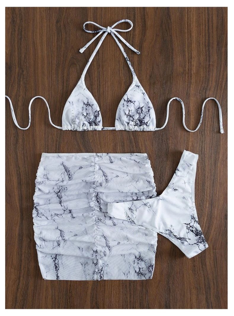 Conjunto De Bikini Con Falda Marmol Tie Dye 3 Piezas-4
