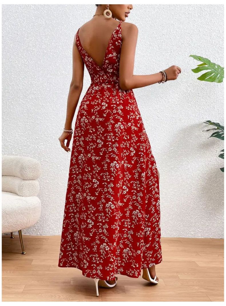 Vestido De Mujer Largo Estampado Floral Tipo Camiseta Cinturon-6