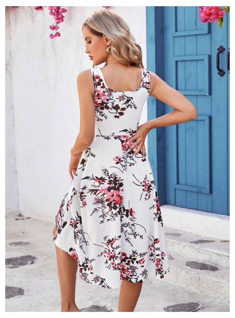 Vestido Sin Mangas Largo Estampado Floral Blanco-1