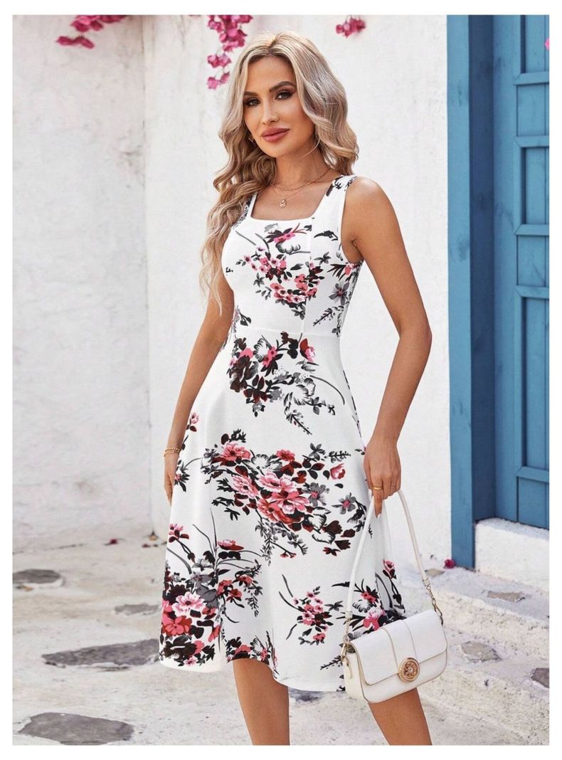 Vestido Sin Mangas Largo Estampado Floral Blanco-2