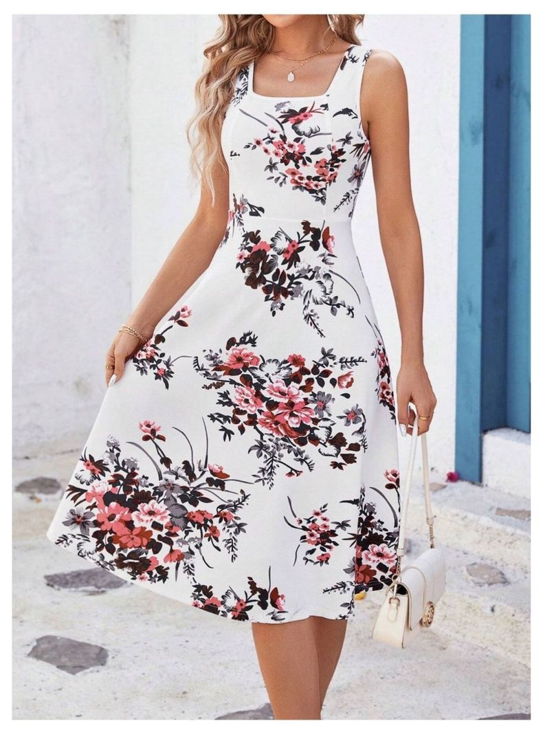 Vestido Sin Mangas Largo Estampado Floral Blanco-3