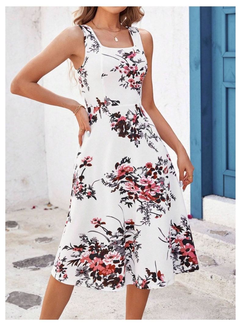 Vestido Sin Mangas Largo Estampado Floral Blanco-4