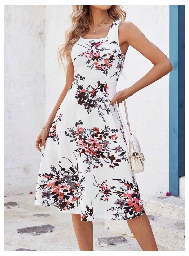 Vestido Sin Mangas Largo Estampado Floral Blanco-6