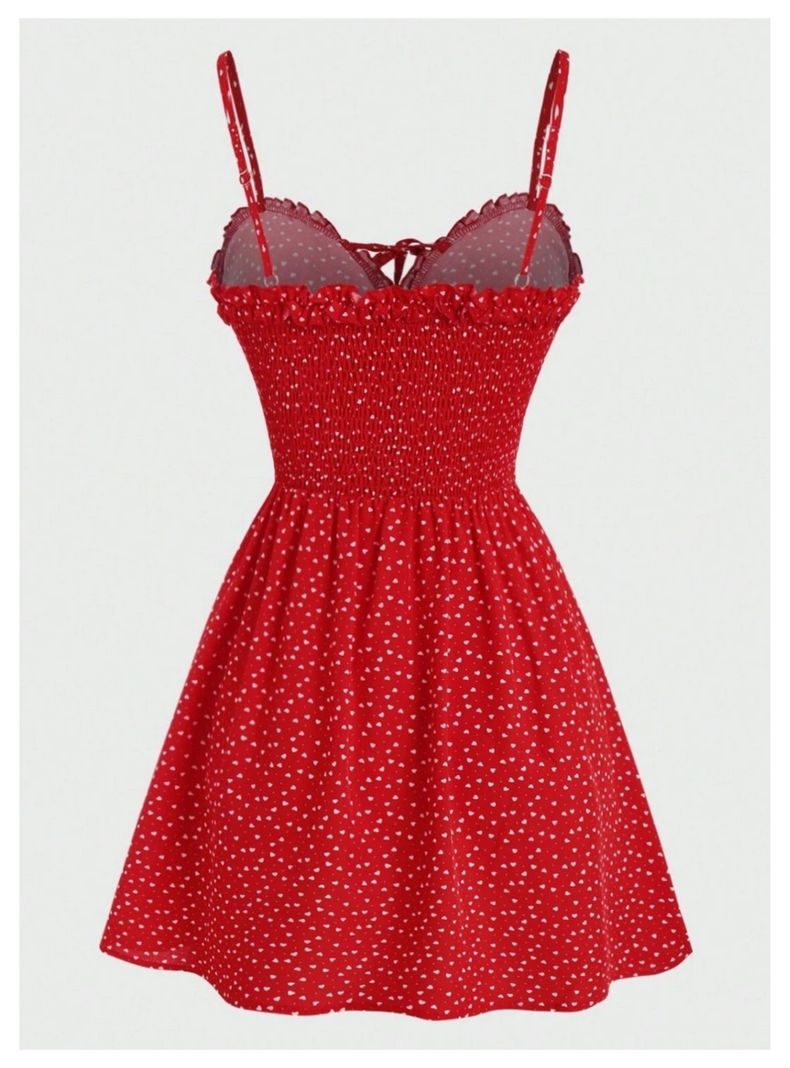 Vestido De Mujer Corto Rojo Puntos Lunar Con Tirantes Finos-1