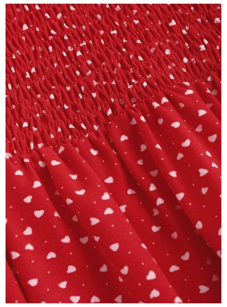 Vestido De Mujer Corto Rojo Puntos Lunar Con Tirantes Finos-3
