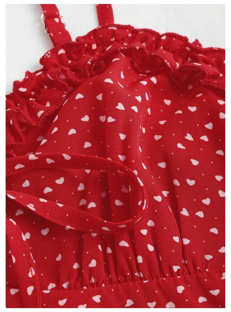 Vestido De Mujer Corto Rojo Puntos Lunar Con Tirantes Finos-5