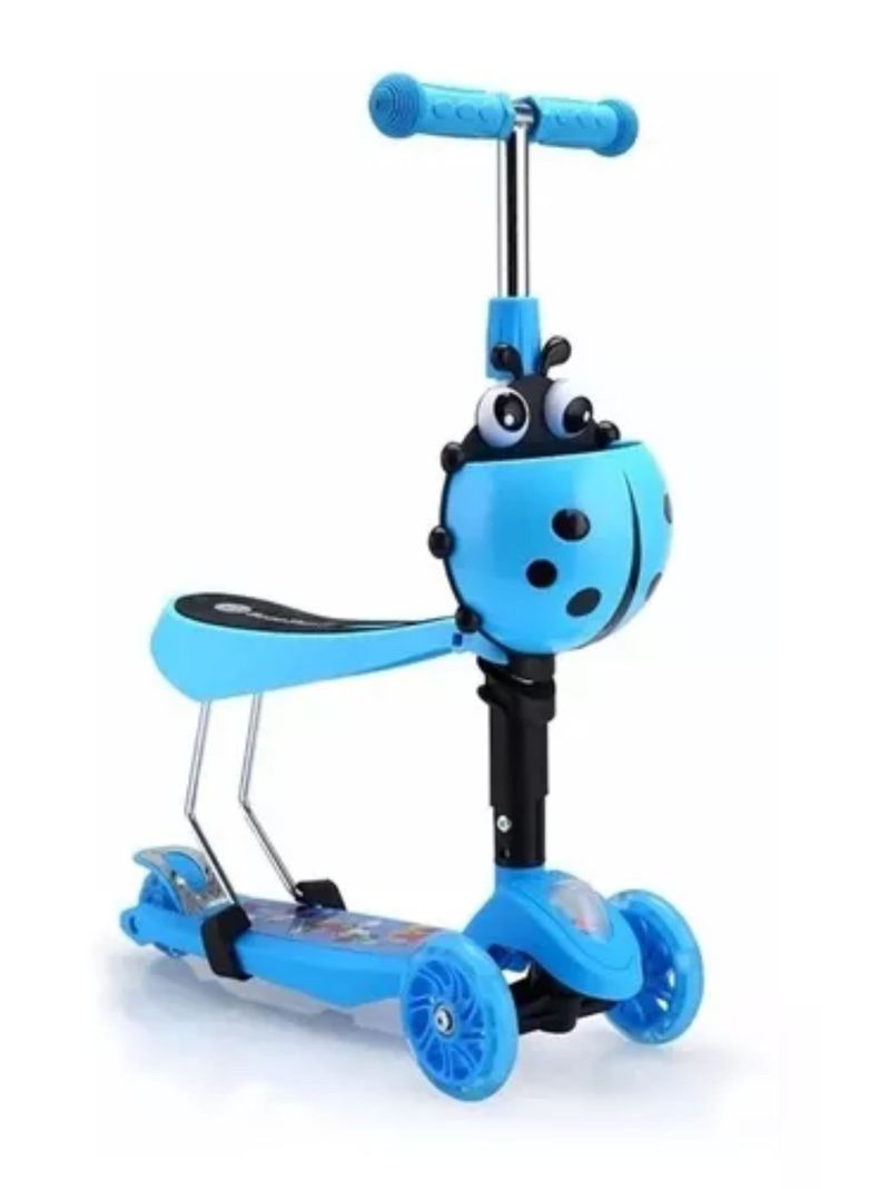 Scooter Monopatín 3 En 1 Ajustable Luces Con Asiento Azul-0