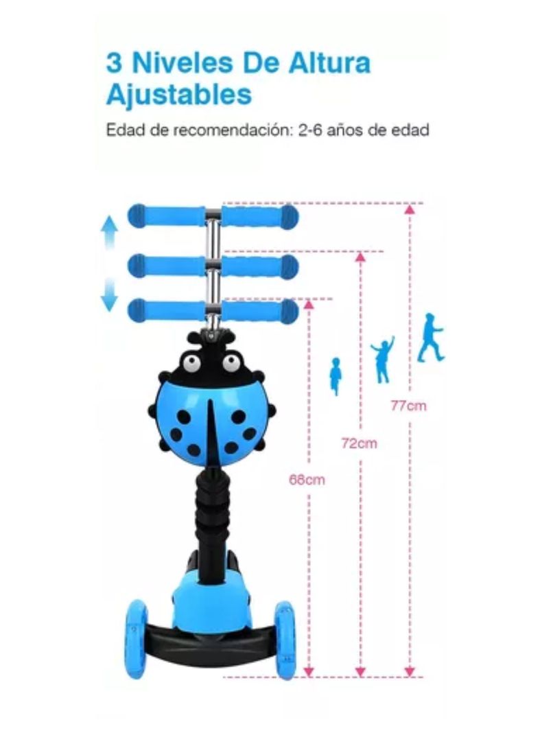 Scooter Monopatín 3 En 1 Ajustable Luces Con Asiento Azul-5