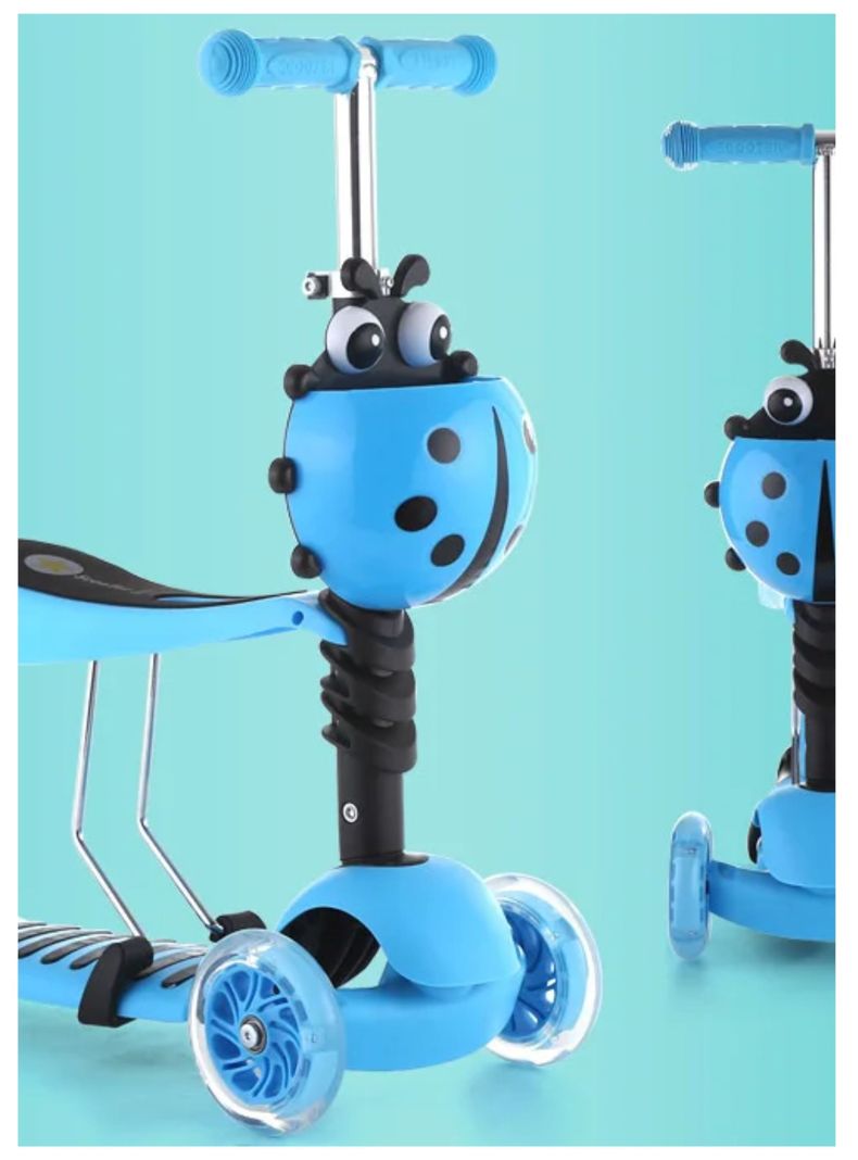 Scooter Monopatín 3 En 1 Ajustable Luces Con Asiento Azul-7