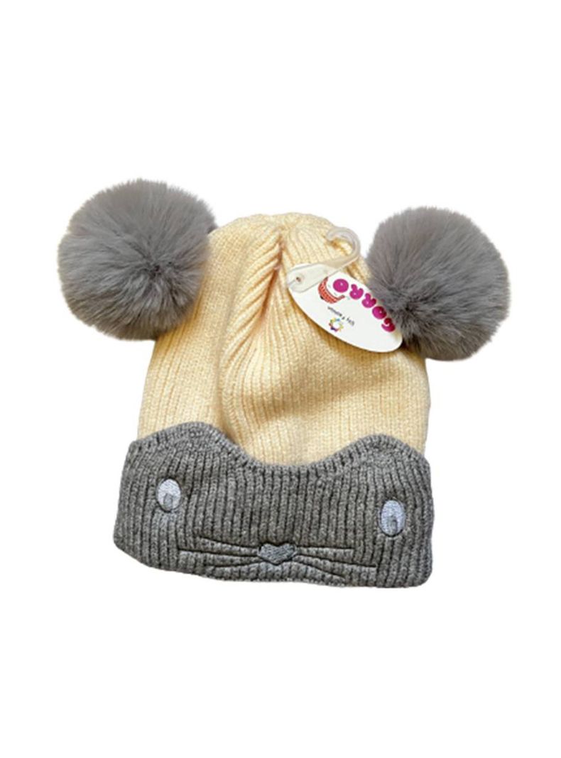 Gorro Invierno Infantil De Lana Diseño Raton Con Pompon-1