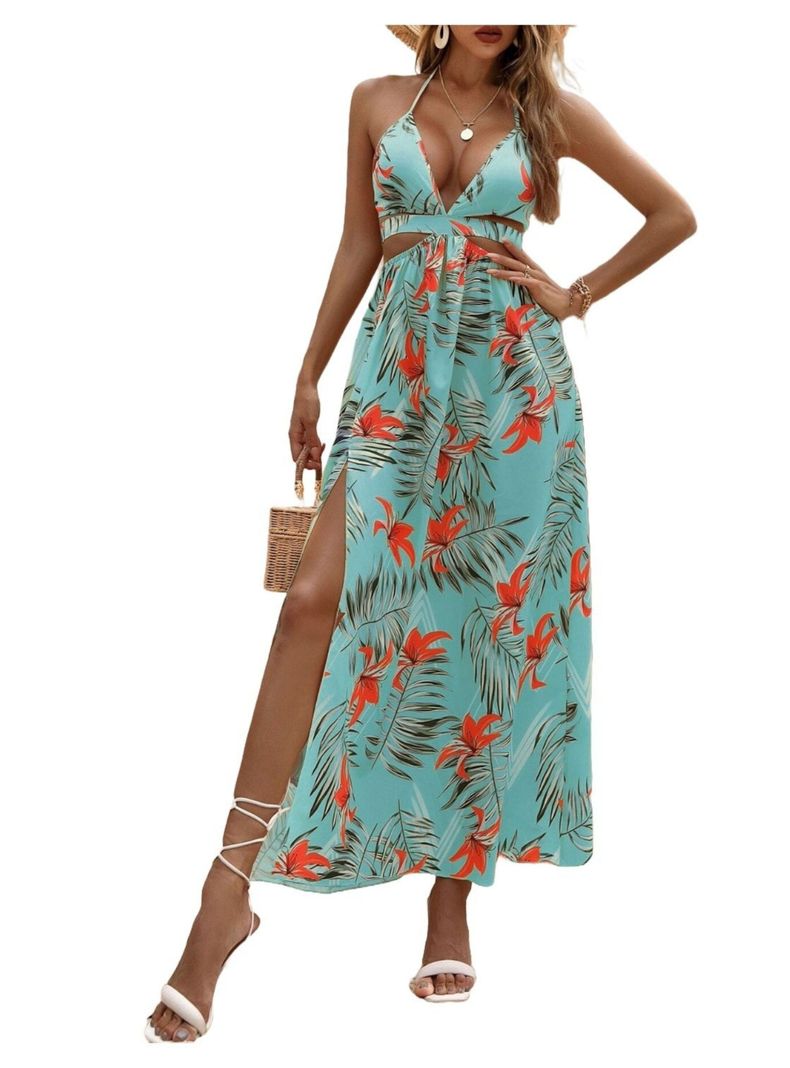 Vestido Largo Mujer Maxi Menta Tropical Escote Fino-0