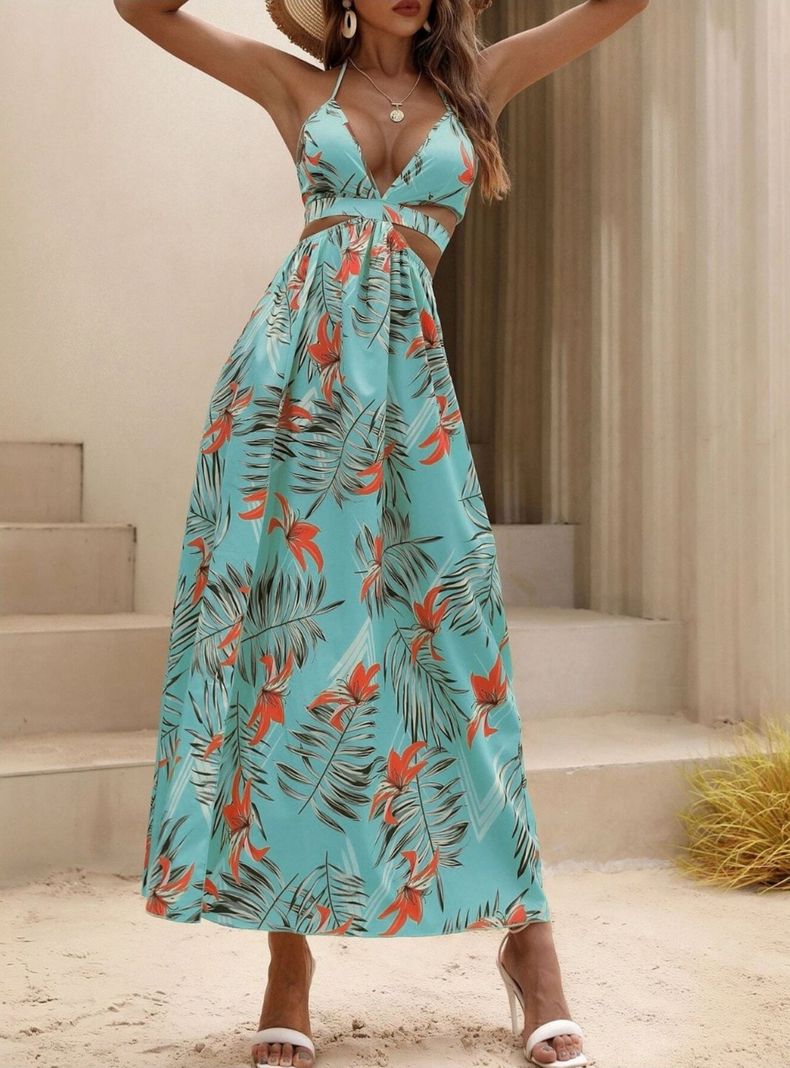 Vestido Largo Mujer Maxi Menta Tropical Escote Fino-6