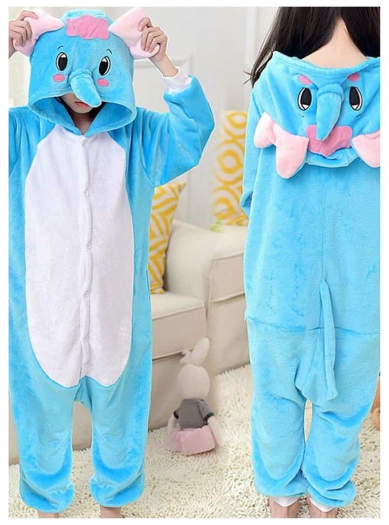 Pijama Disfraz Animal Kigurumi Infantil Unisex Elefante Celeste-7