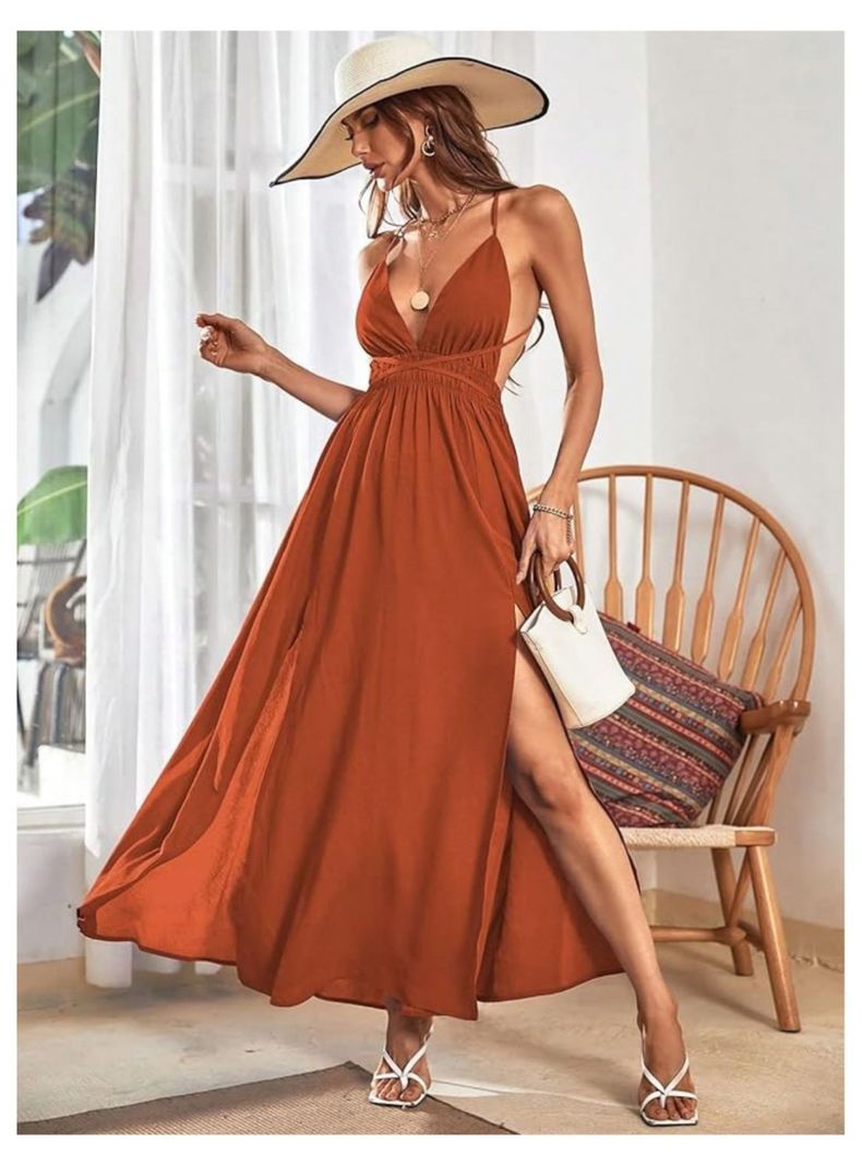 Vestido Largo de Mujer Camisero Escote V Profundo-1