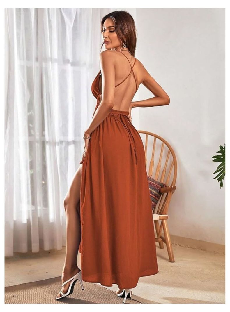 Vestido Largo de Mujer Camisero Escote V Profundo-3