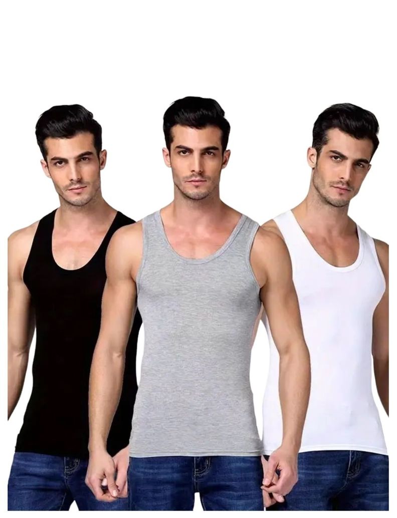 3 Poleras Musculosas De Algodón Cuello Redondo Para Hombre