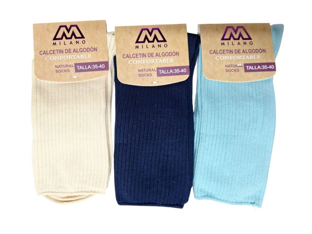 X6 Calcetines Calceta De Algodón Mujer Con Puño Antipresion