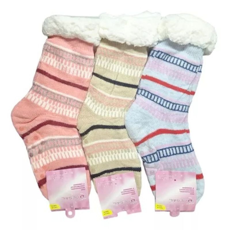 Calcetín con Chiporro Para Mujer - Tipo Pantuflas Antideslizante - TRIPACK-0