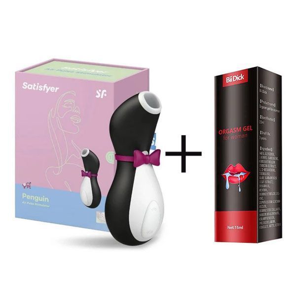 Satisfyer Pro Penguin Succionador de Clítoris + Gel Inductor de Orgasmo Femenino Bii Dick-0