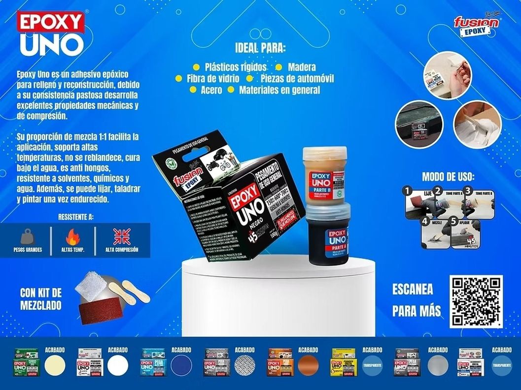 Adhesivo Epoxy Uno Fusion 100gr Negro Kit-3