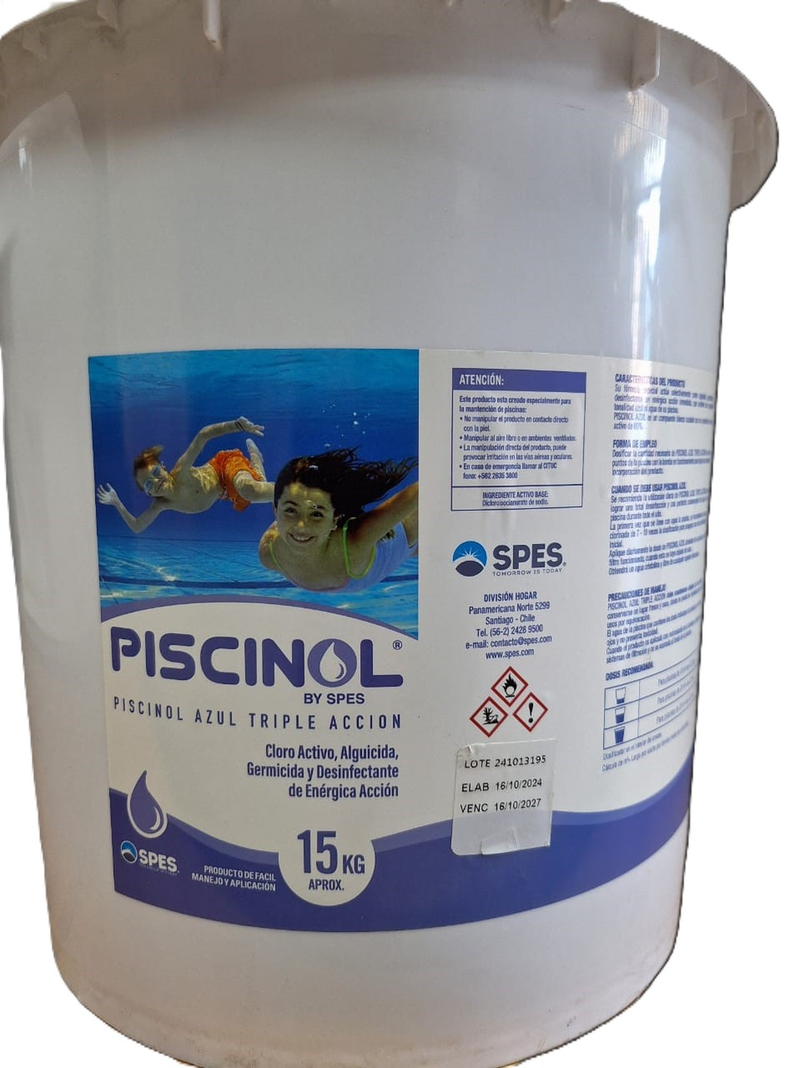 Cloro Azul Triple Acción Alguicida Germicida Piscinol Balde 15KG-1