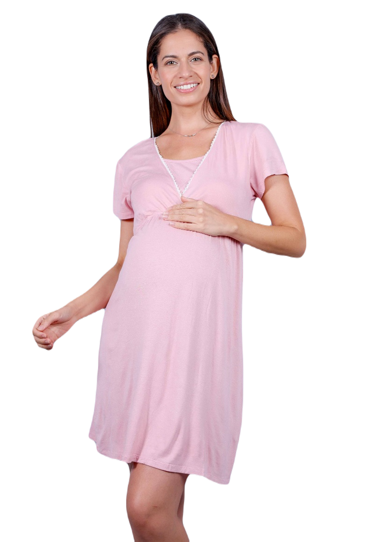 Camisa de dormir Materal Lactancia Margarita Rosado-0