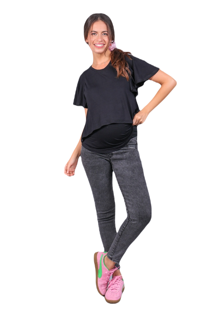 Jeans Maternal Pitillo Gris Oscuro-0