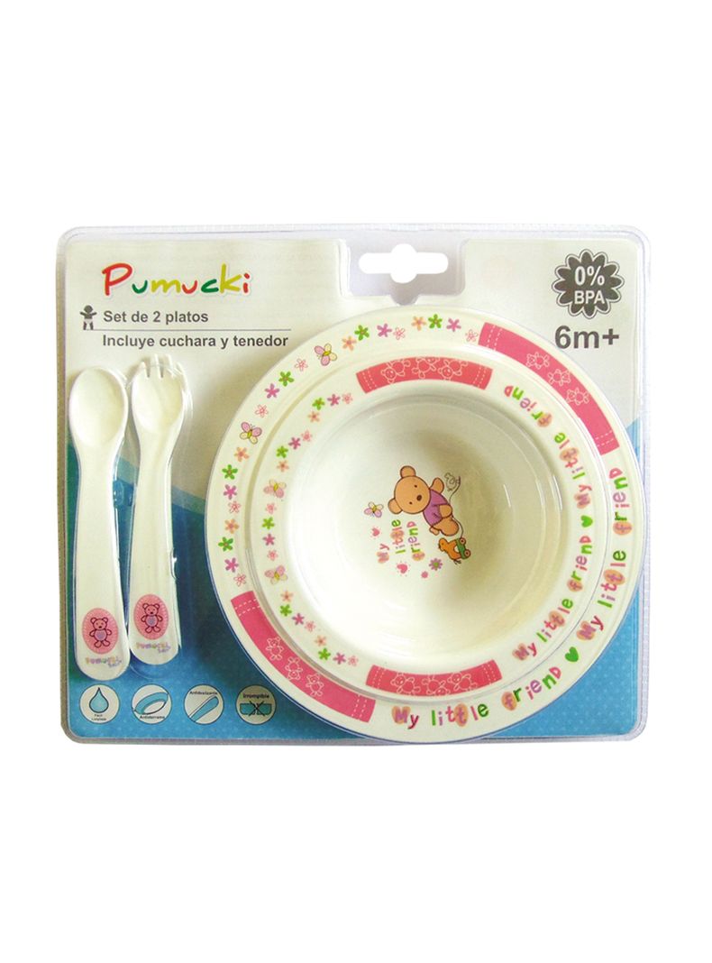 Set de Dos Platos con Cubiertos Rosa Bebé Pumucki-0