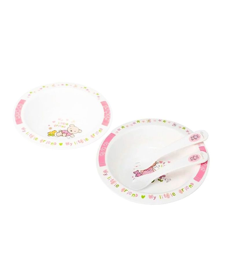 Set de Dos Platos con Cubiertos Rosa Bebé Pumucki-1