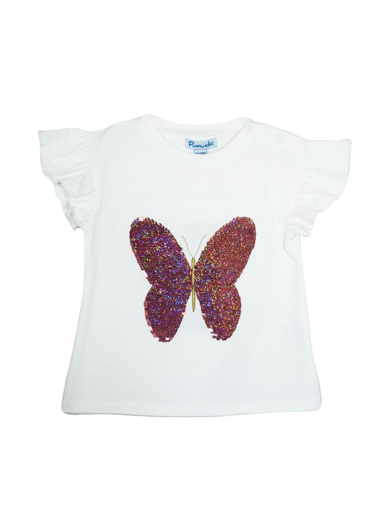 Polera Mariposa Lentejuelas Brillante Blanco Pumucki-0