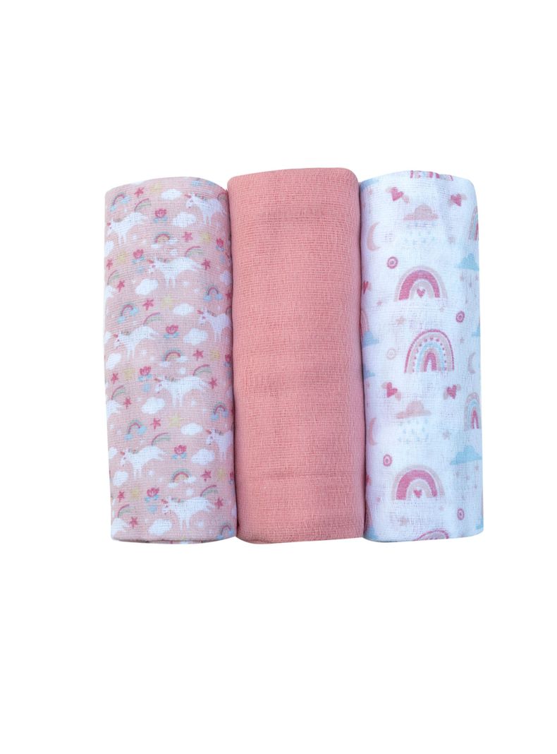 Set de 3 Pañales de Algodón Rosa-0