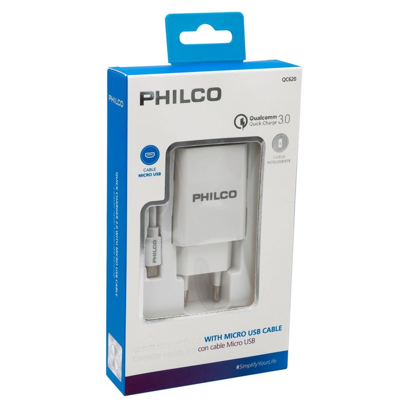 CARGADOR DE PARED QUALCOM 3.0 A C/CABLE MICRO QC620 BLANCO