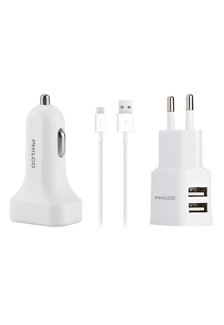 KIT CARGADOR 2.1 A 3 EN 1 C/CABLE MICRO USB R2112 BLANCO-0