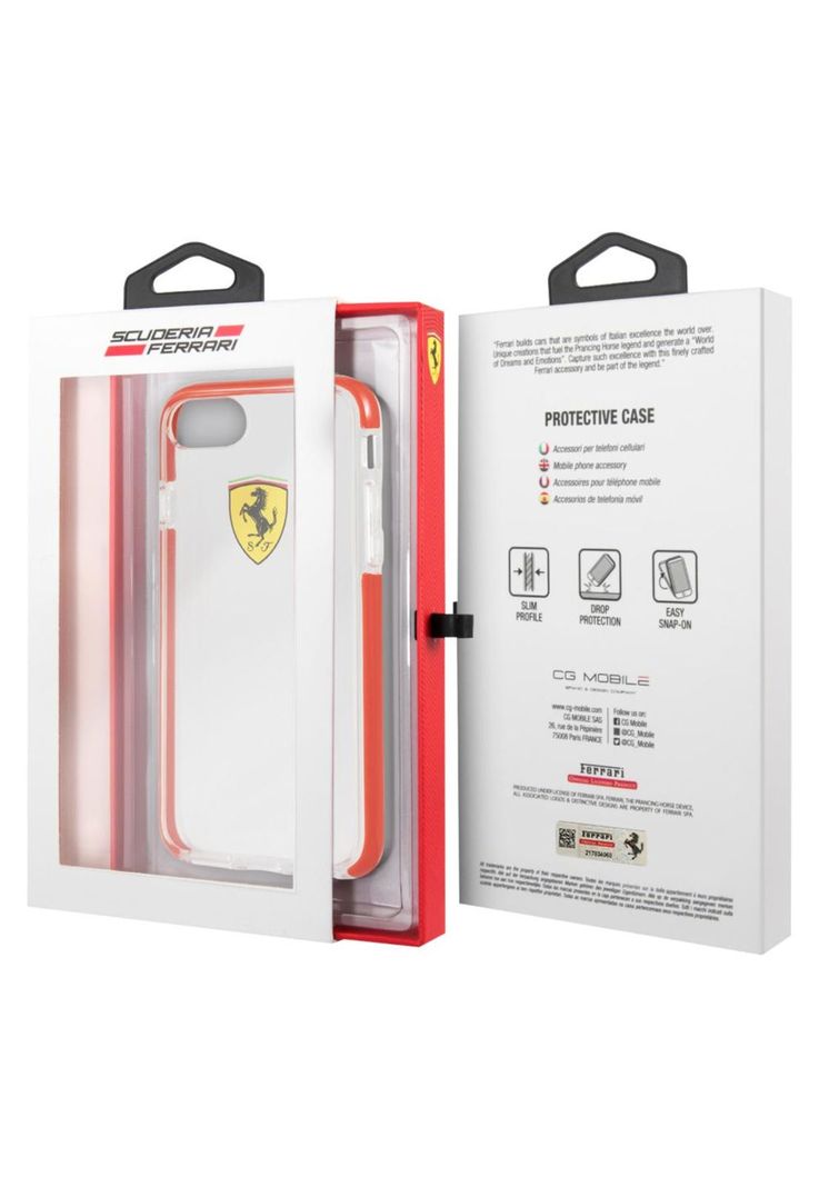 CARCASA FERRARI P/IPHONE 8 TRANSP/ROJA  FEGLHCI8RE-0