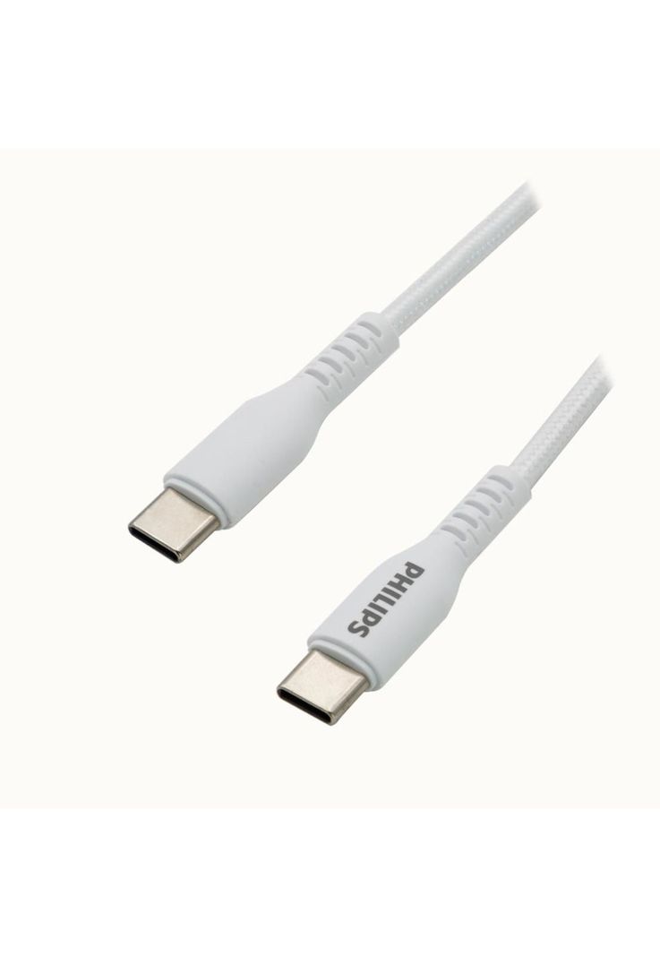 Cable USB-C a USB-C Philips 1m 60W Blanco Trenzado-0