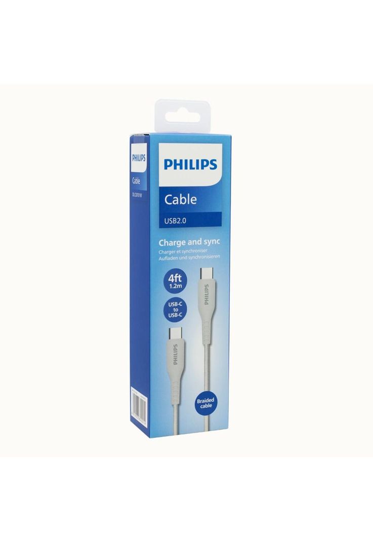 Cable USB-C a USB-C Philips 1m 60W Blanco Trenzado-3