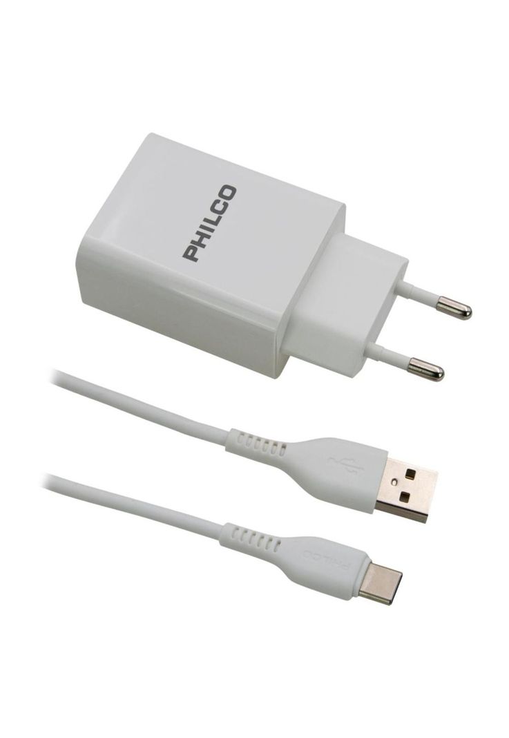 Cargador de Pared 2.1A Doble USB c/ Cable Tipo C Blanco R2109-2
