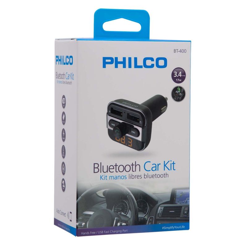 TRANSMISOR FM CON BLUETOOTH PHILCO Negro