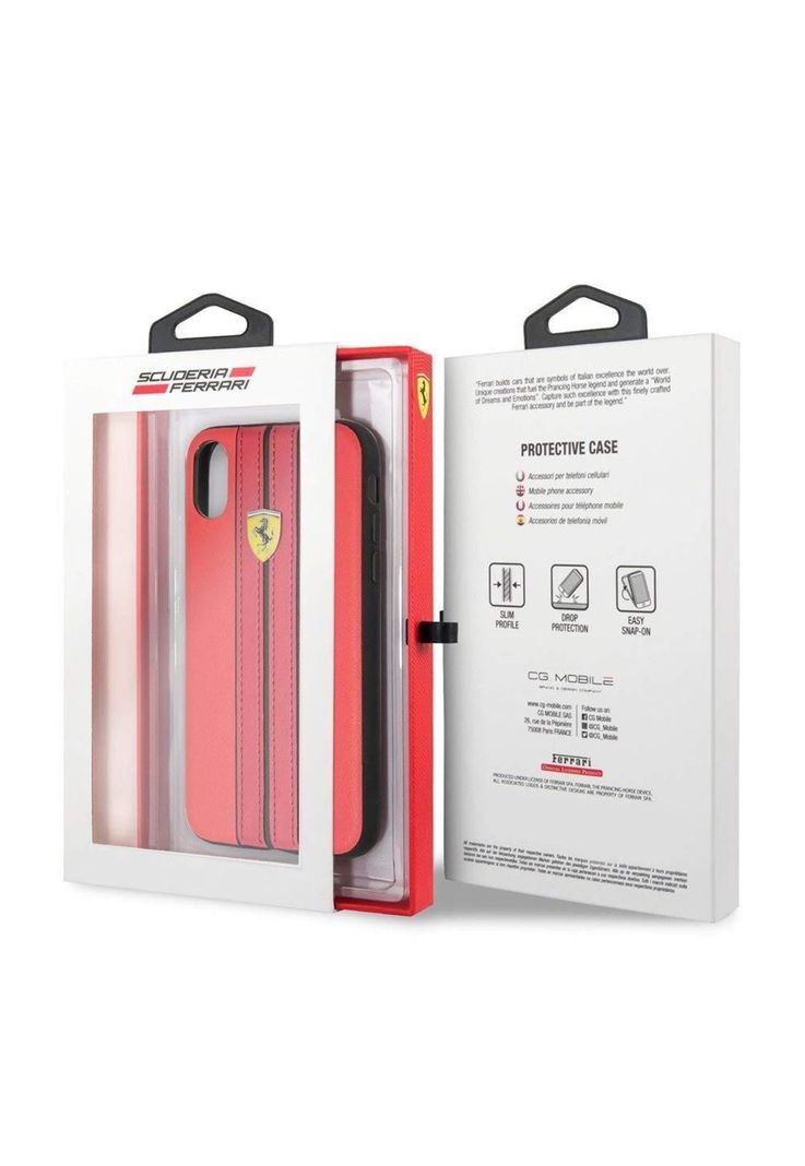 CARCASA FERRARI P/IPHONE X/XS CUERO PU FESURHCPXREB-1